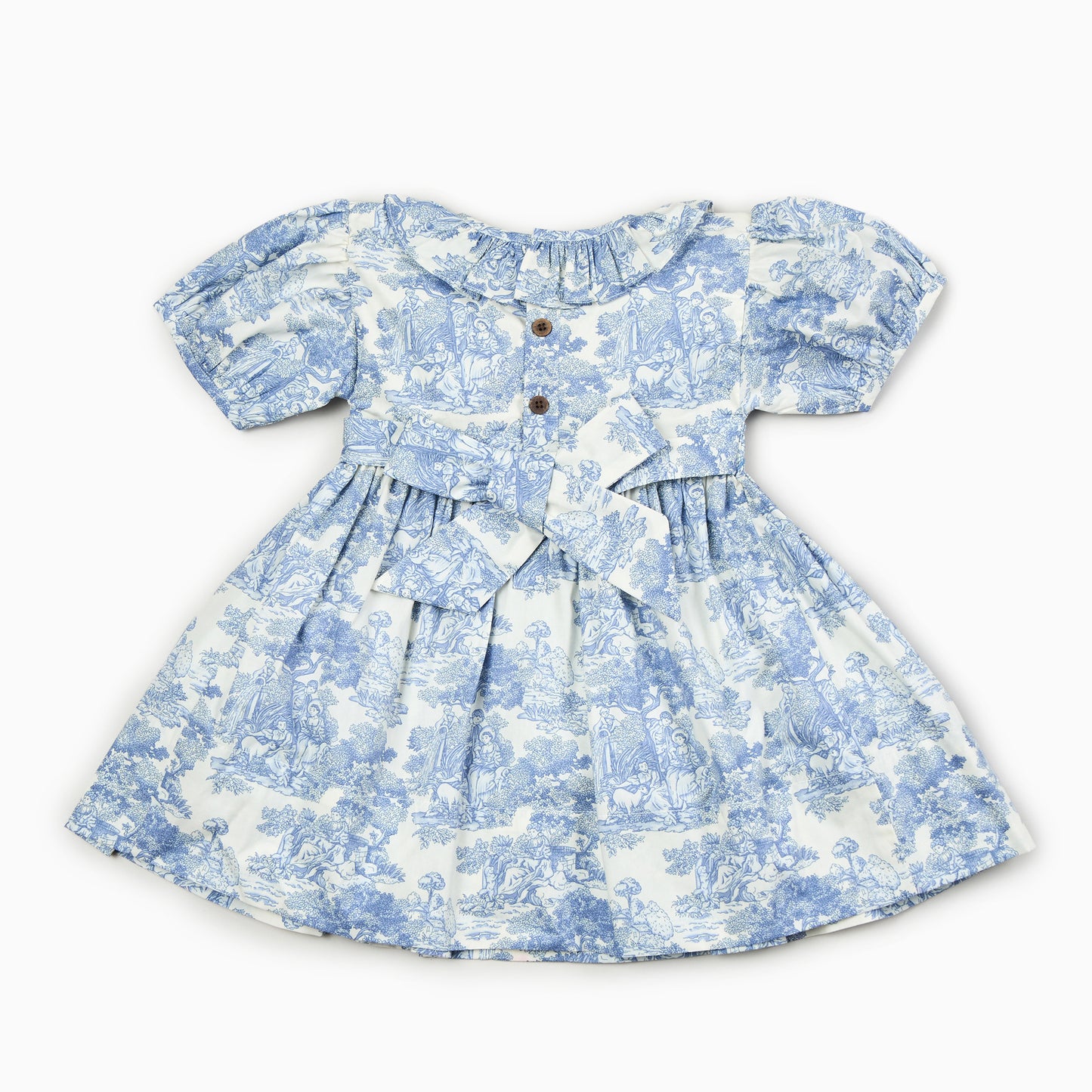 Toile de Jouy Dress in Blue-Hand smocked Kids dress