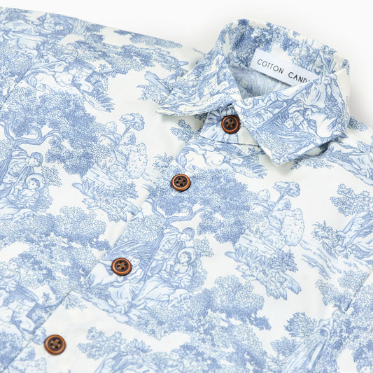 Toile de Jouy Boys Shirt in Blue-100% Cotton