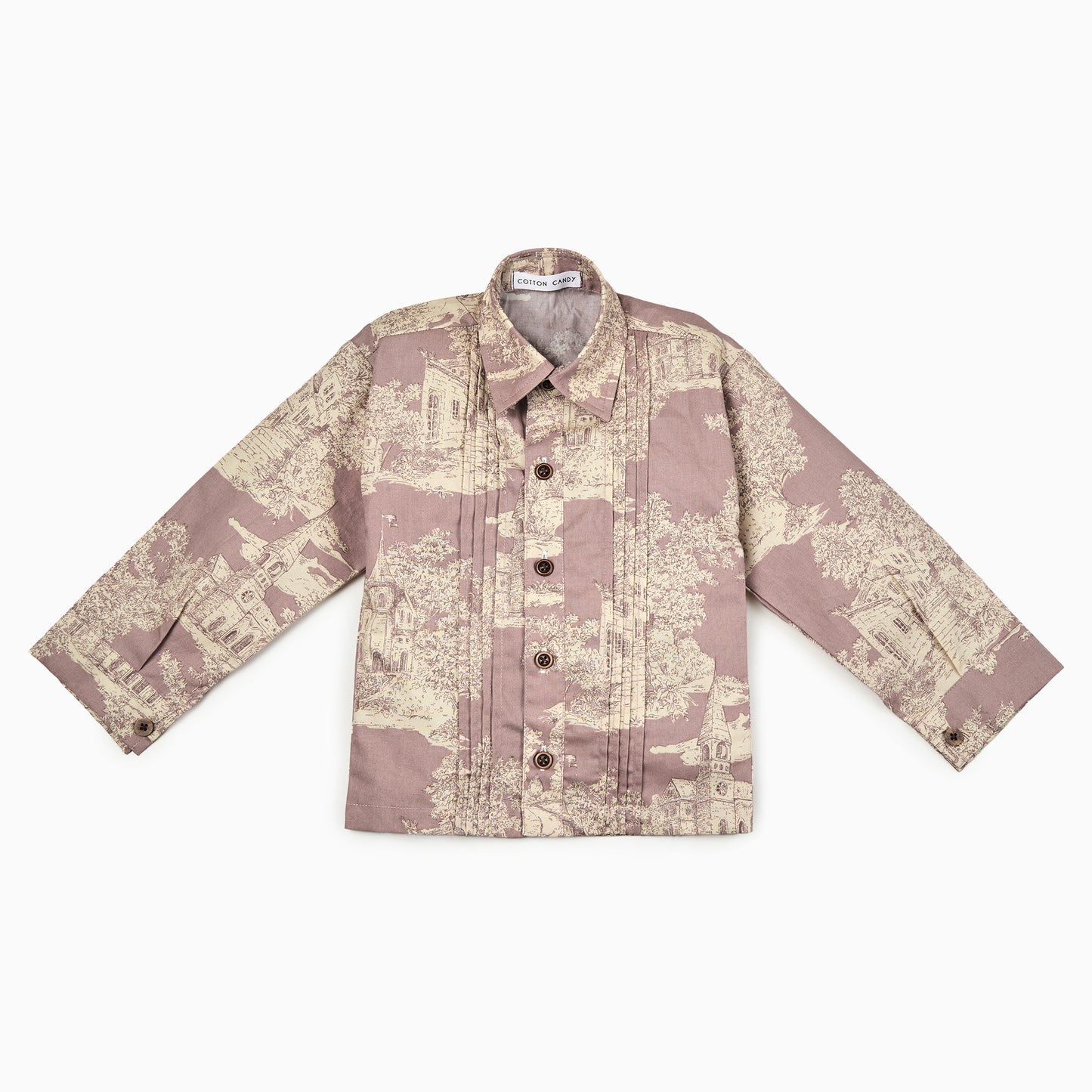 French Castle Toile de Jouy Shirt in Dusky Pink-Kids Shirt