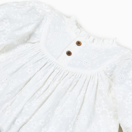 Hakoba Kids Dress in White-Broderie Anglaise