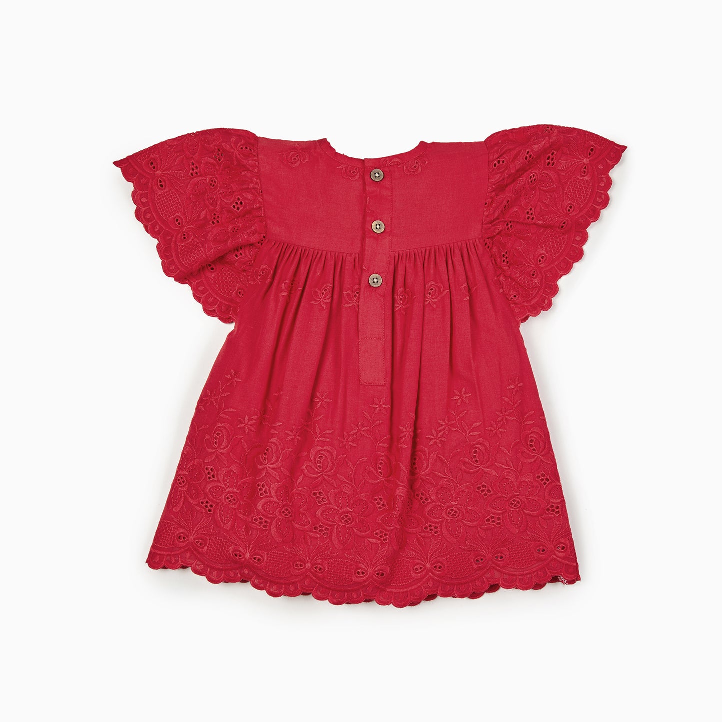 Schiffli Cut Work Cotton Dress in Red