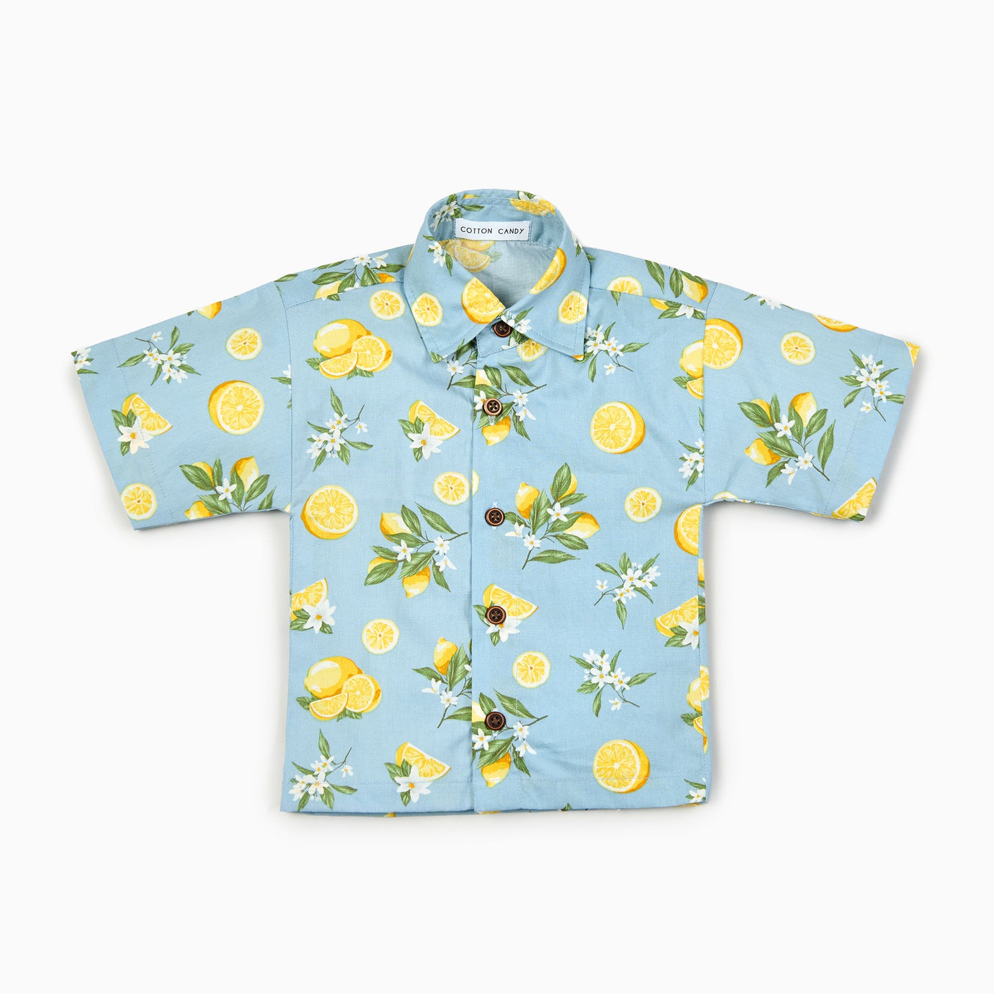 Italian Lemon Print Kids Shirt in blue