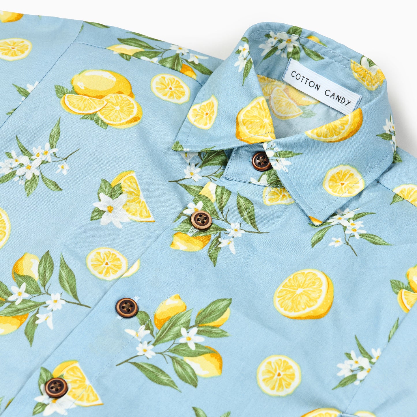Italian Lemon Print Kids Shirt in blue