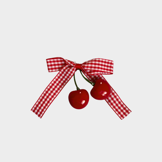 Cherry Hair Bow- Red Gingham