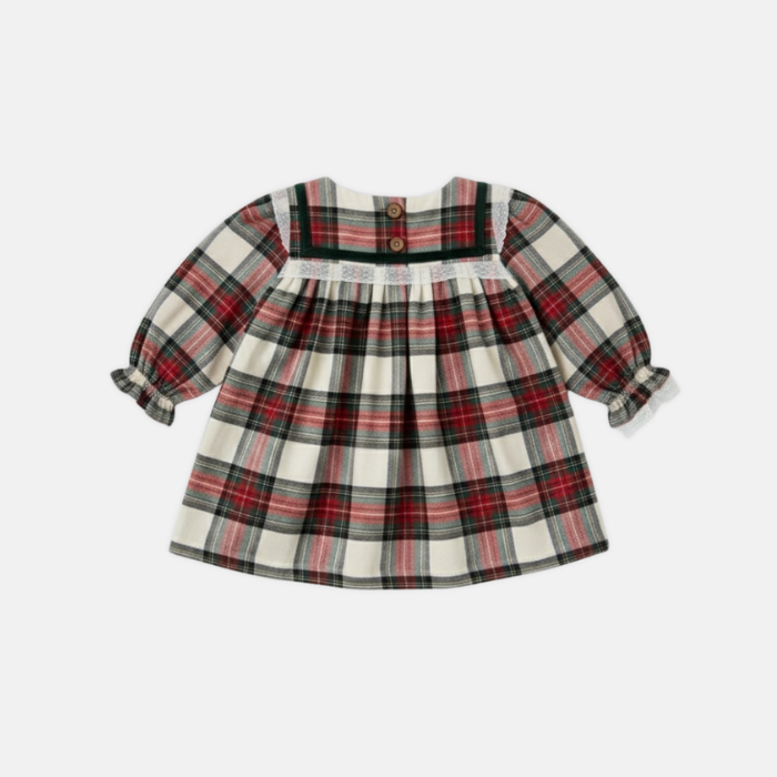 Plaid dress with long sleeves on a white background