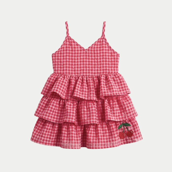 red seersucker dress Cherry | Pink Gingham Sundress for Girls Skirt Size:Help Me Pick the Right Size the mini dress features Slate (@slateny) · New highlight-flattering-fit-2