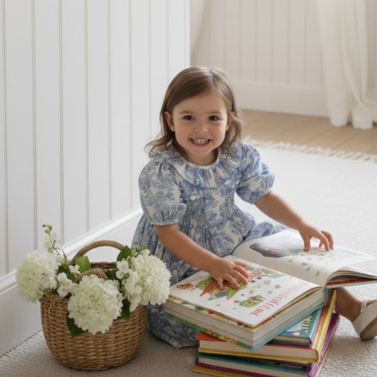 Country Toile Dress in Blue