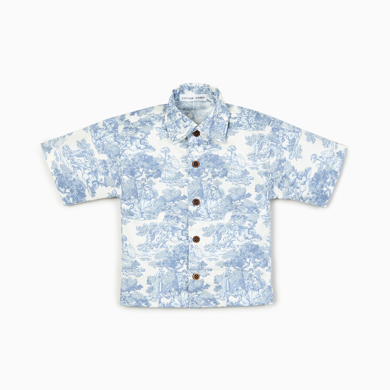 Toile de Jouy Boys Shirt in Blue-100% Cotton