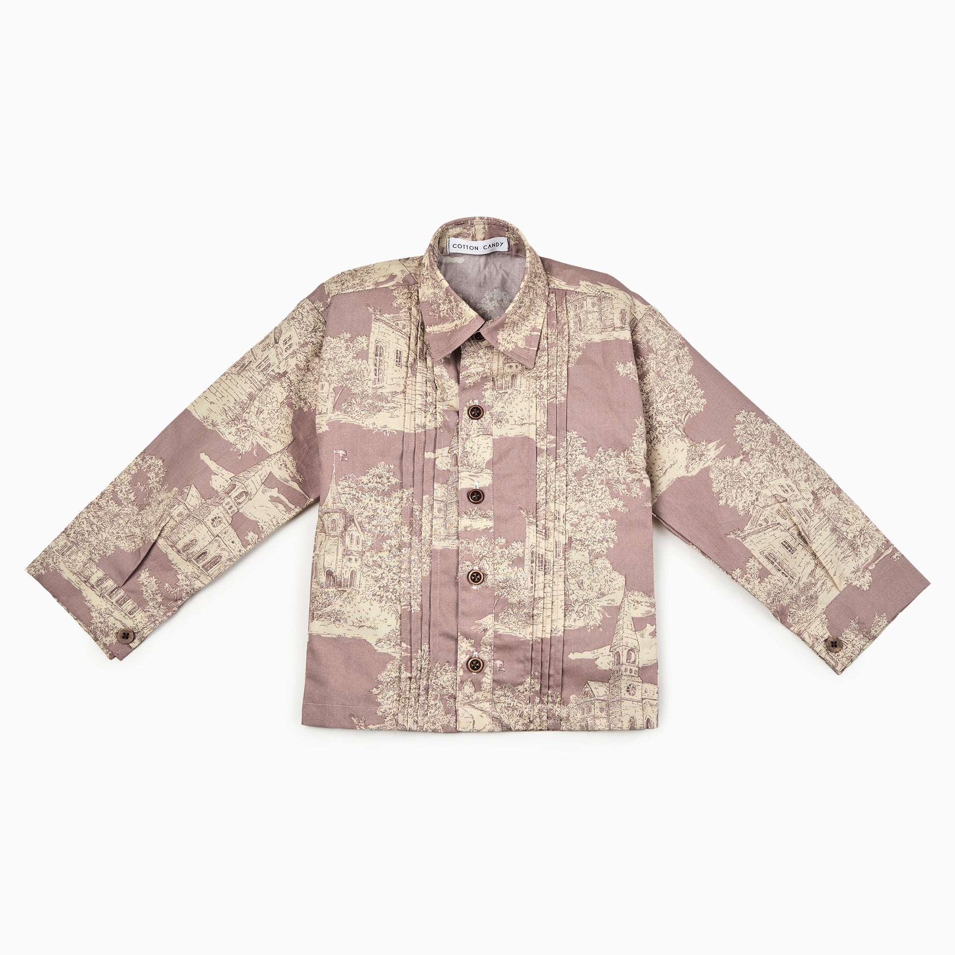 French Castle Toile de Jouy Shirt in Dusky Pink-Kids Shirt