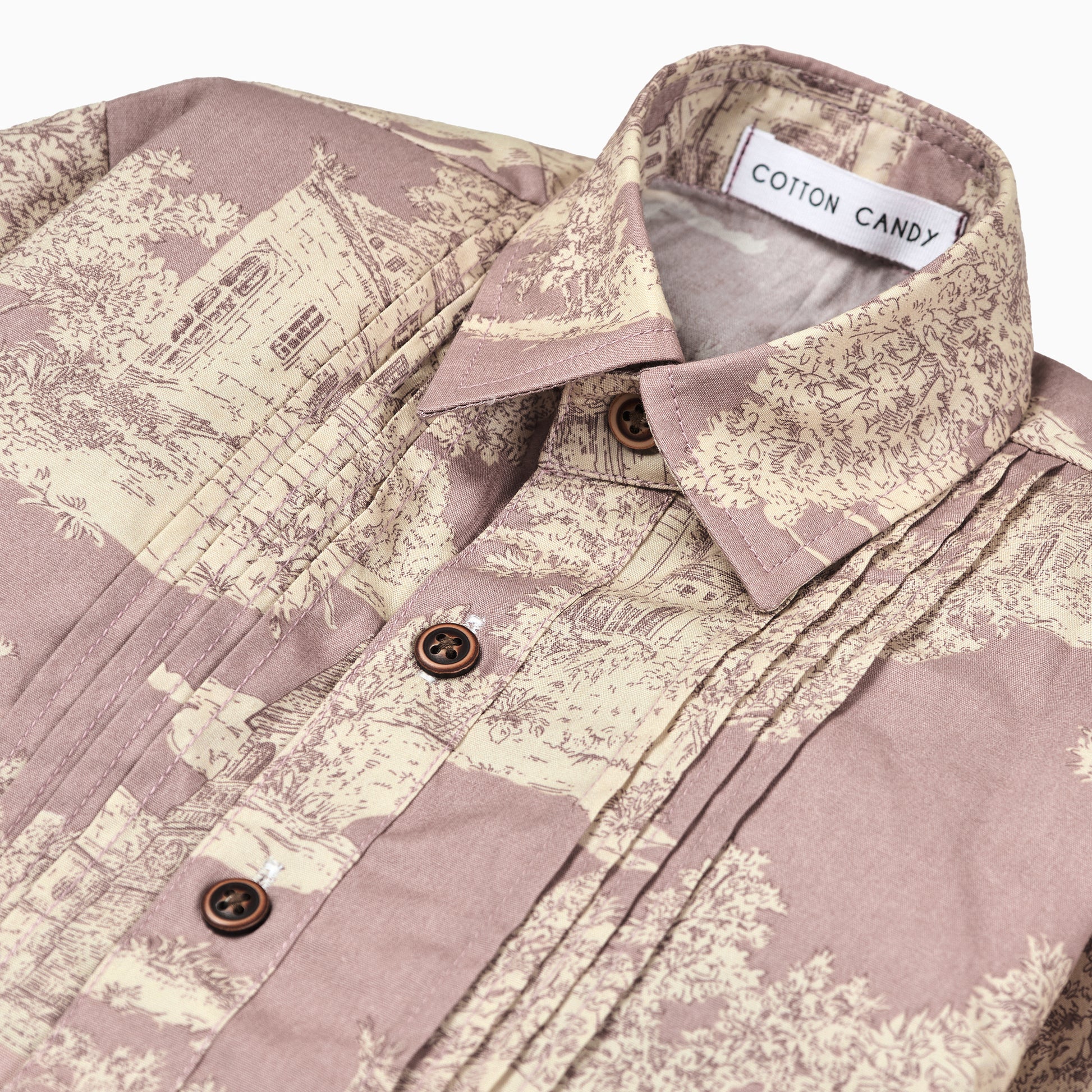 French Castle Toile de Jouy Shirt in Dusky Pink-Kids Shirt