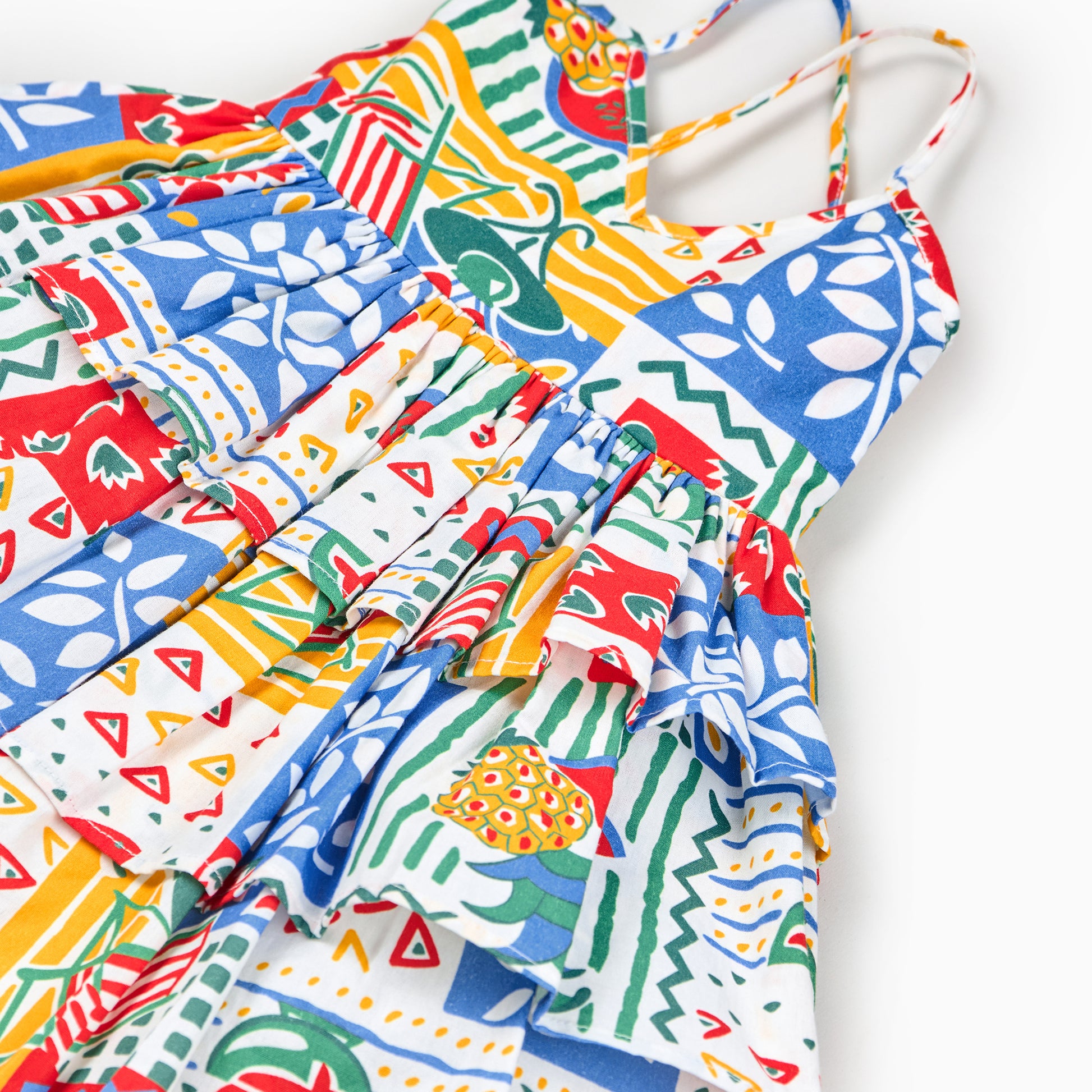 Palermo Italian Tile Print Dress for Girls | Lace-Up Back Summer Dress