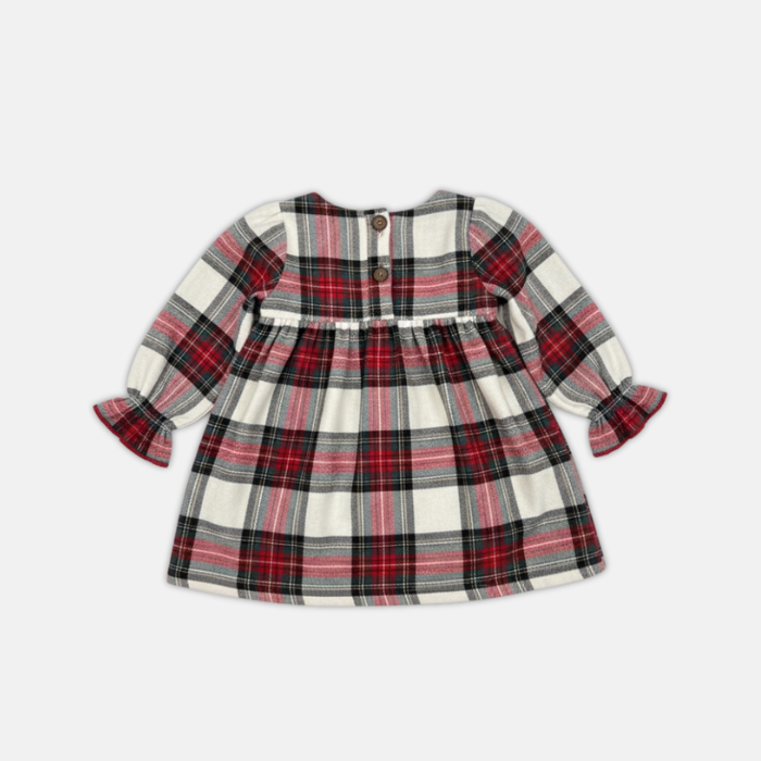 Plaid dress with long sleeves on a white background