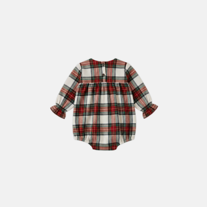 Plaid baby romper on a white background