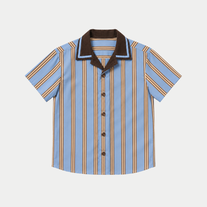Nautical blue and brown striped shirt with lapel collar