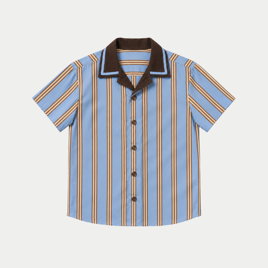Nautical blue and brown striped shirt with lapel collar