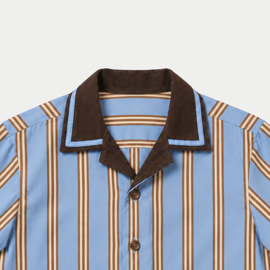 Nautical blue and brown striped shirt with lapel collar