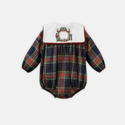 Blue Plaid Nutcracker Monogram Romper