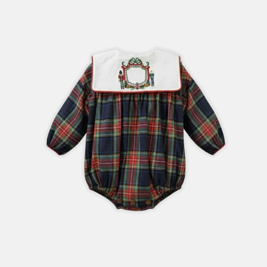 Blue Plaid Nutcracker Monogram Romper