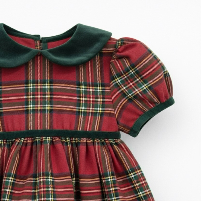 Classic Red Tartan Dress for Girls | Green Velvet Collar Holiday Dress | Cotton Candy Lifestyle COTTON CANDY LIFESTYLE Classic Red Tartan Dress for Girls | Green Velvet Collar Holiday Dress | Cotton Candy Lifestyle COTTON CANDY LIFESTYLE