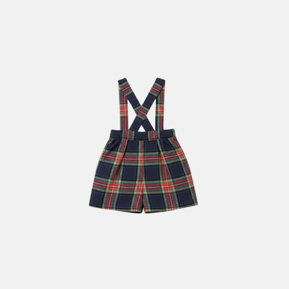 Blue Plaid Suspender Shorts