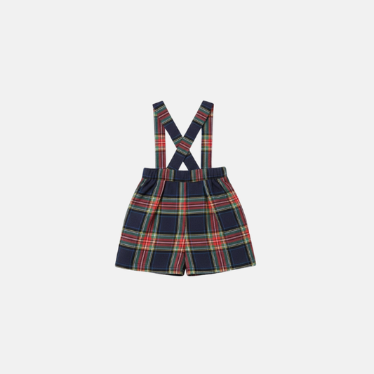Blue Plaid Suspender Shorts
