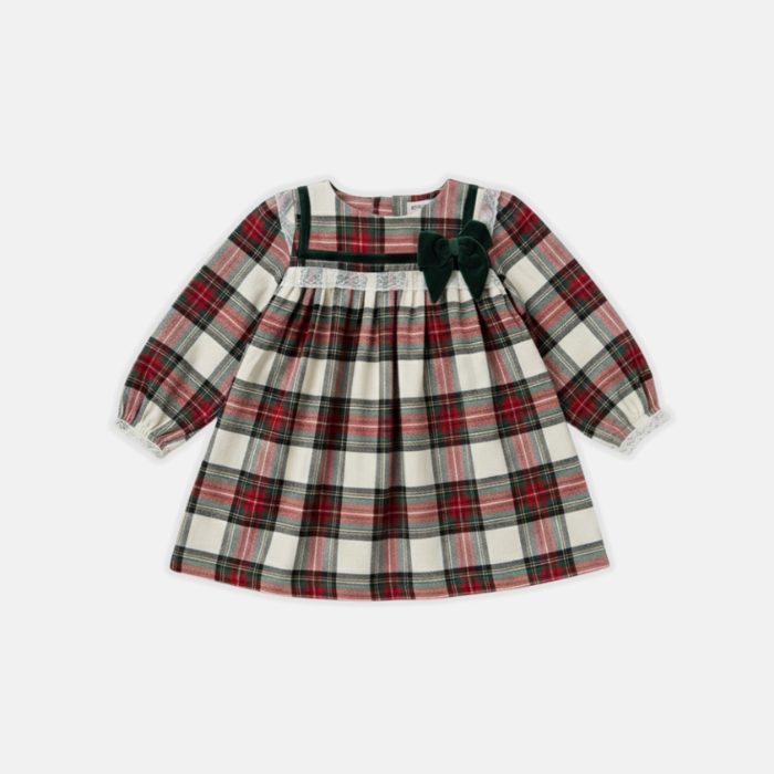 Plaid dress with long sleeves on a white background