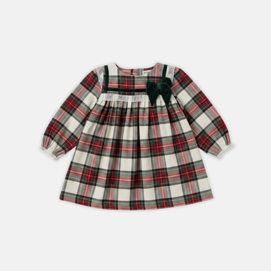 Plaid dress with long sleeves on a white background