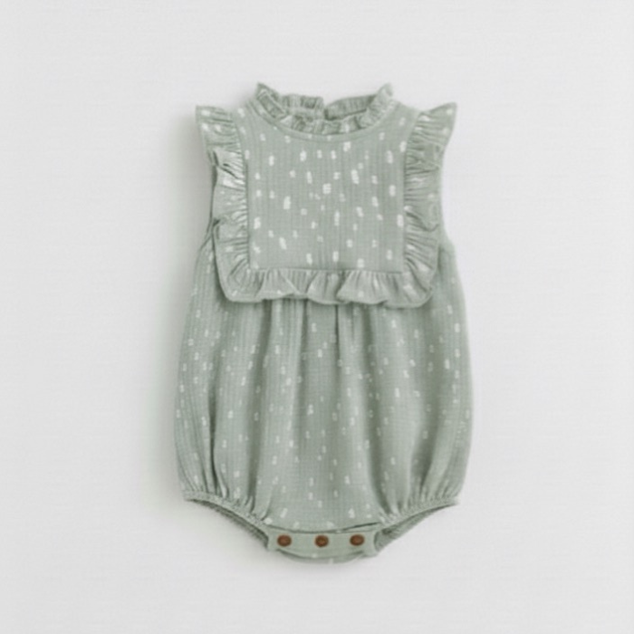 Mint dots muslin romper for Baby girl