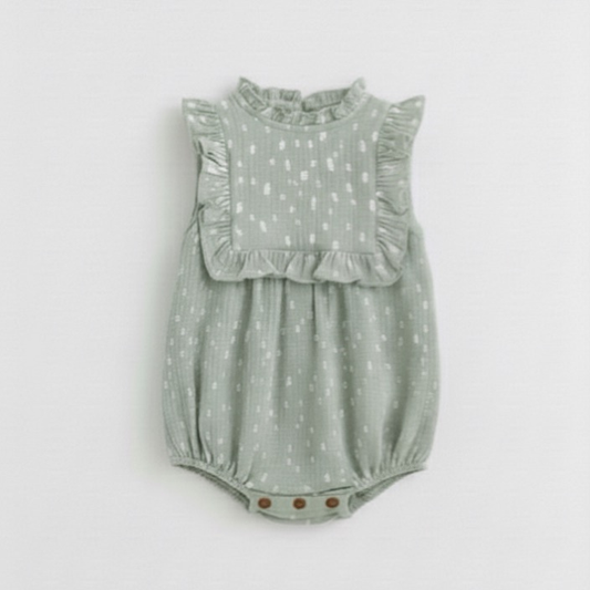 Mint dots muslin romper for Baby girl