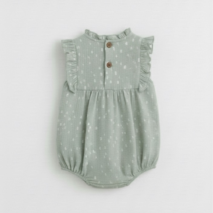 Mint dots muslin romper for Baby girl