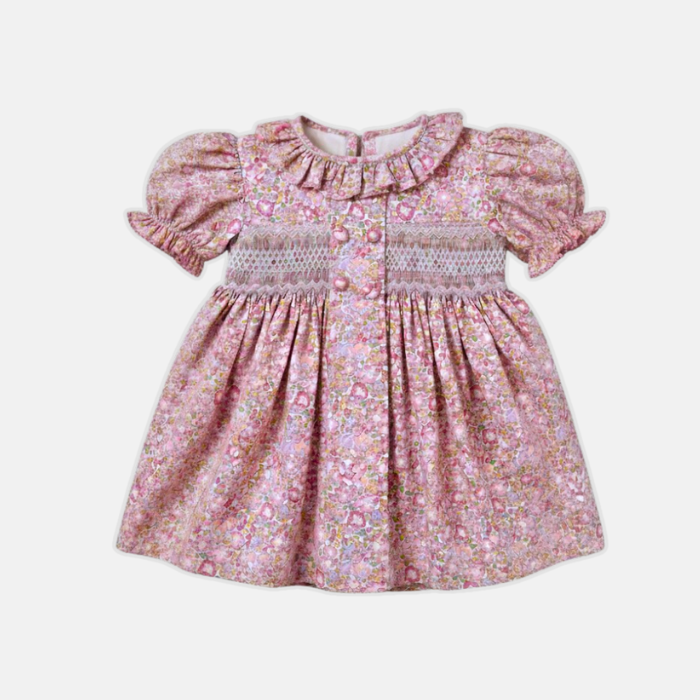 Pastel pink floral Hand-smocked Dress
