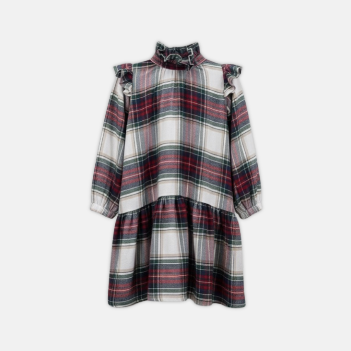 Plaid dress with long sleeves on a white background