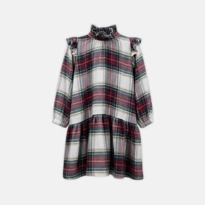 Plaid dress with long sleeves on a white background