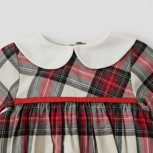 Plaid dress with a white collar on a white background