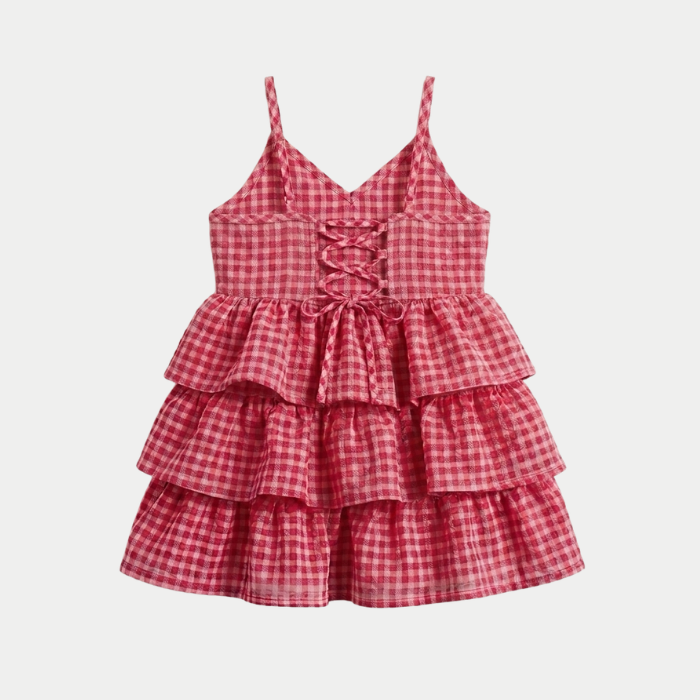Seersucker Cherry Dress | Pink Red Gingham Sundress for Girls