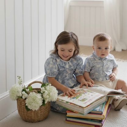 Country Toile Dress in Blue