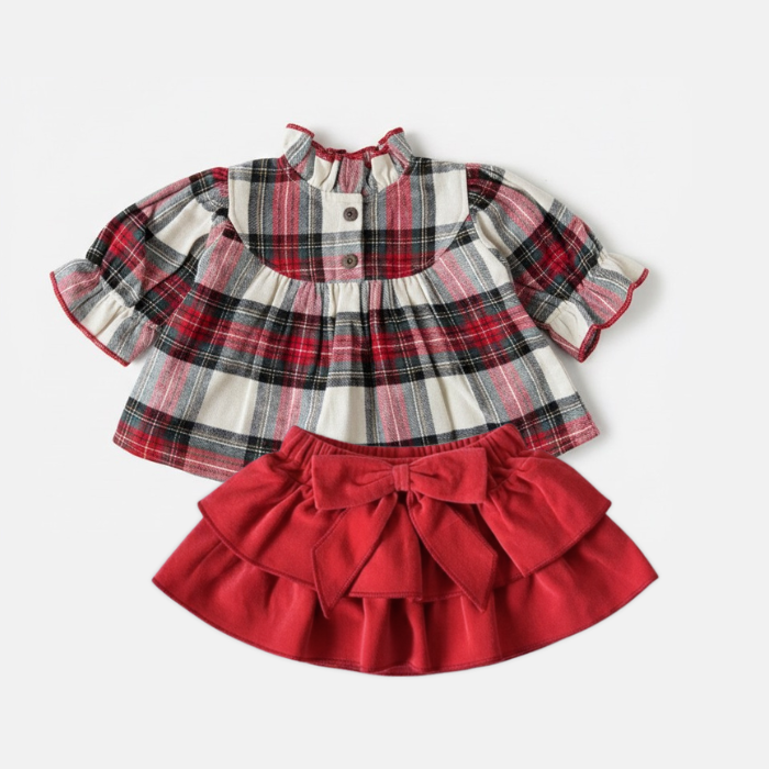 Red Velvet Tiered Skirt Set